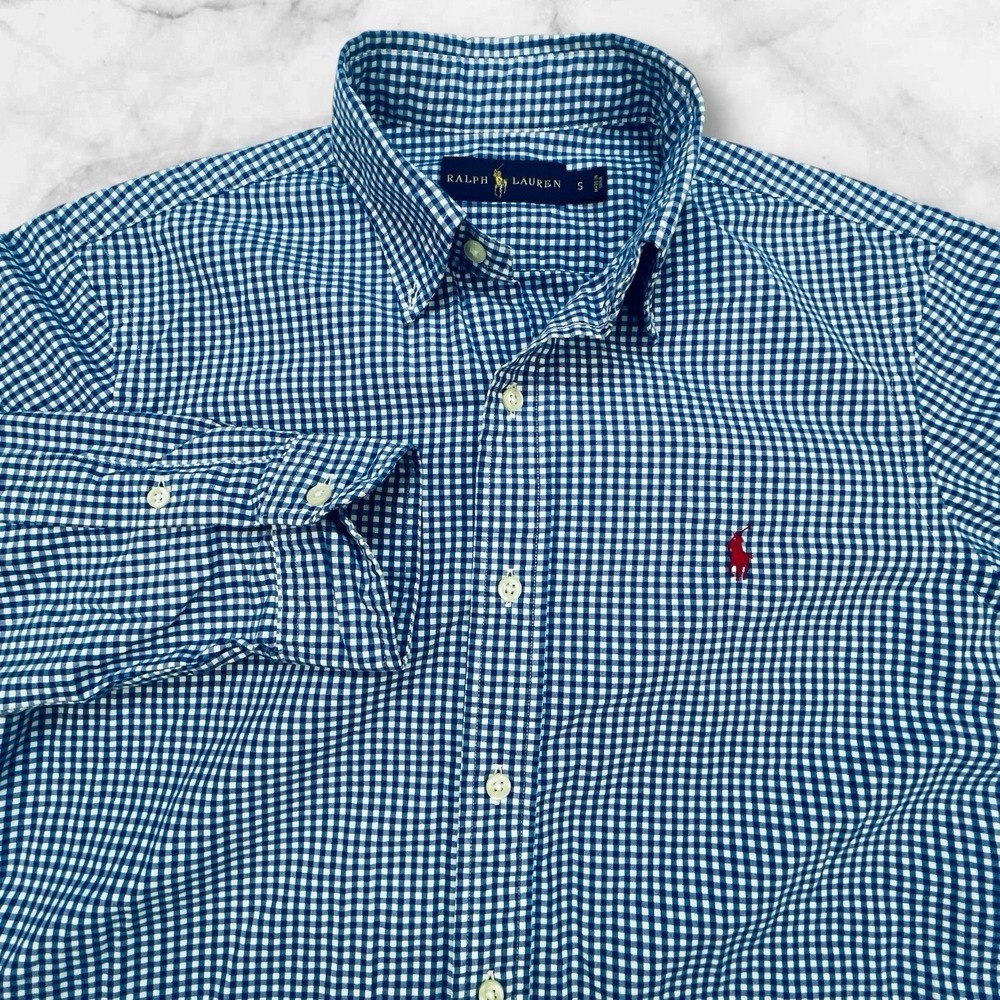 RALPH LAUREN Mens LARGE Shirt‎ Casual Blue Gingham Check